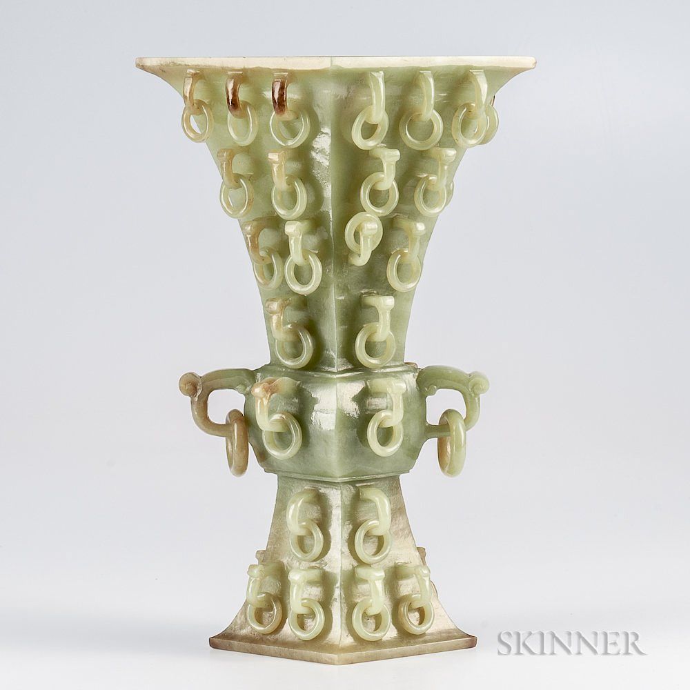 Appraisal: Jade Archaic-style Hundred Rings Vase Jade Archaic-style Hundred Rings Vase