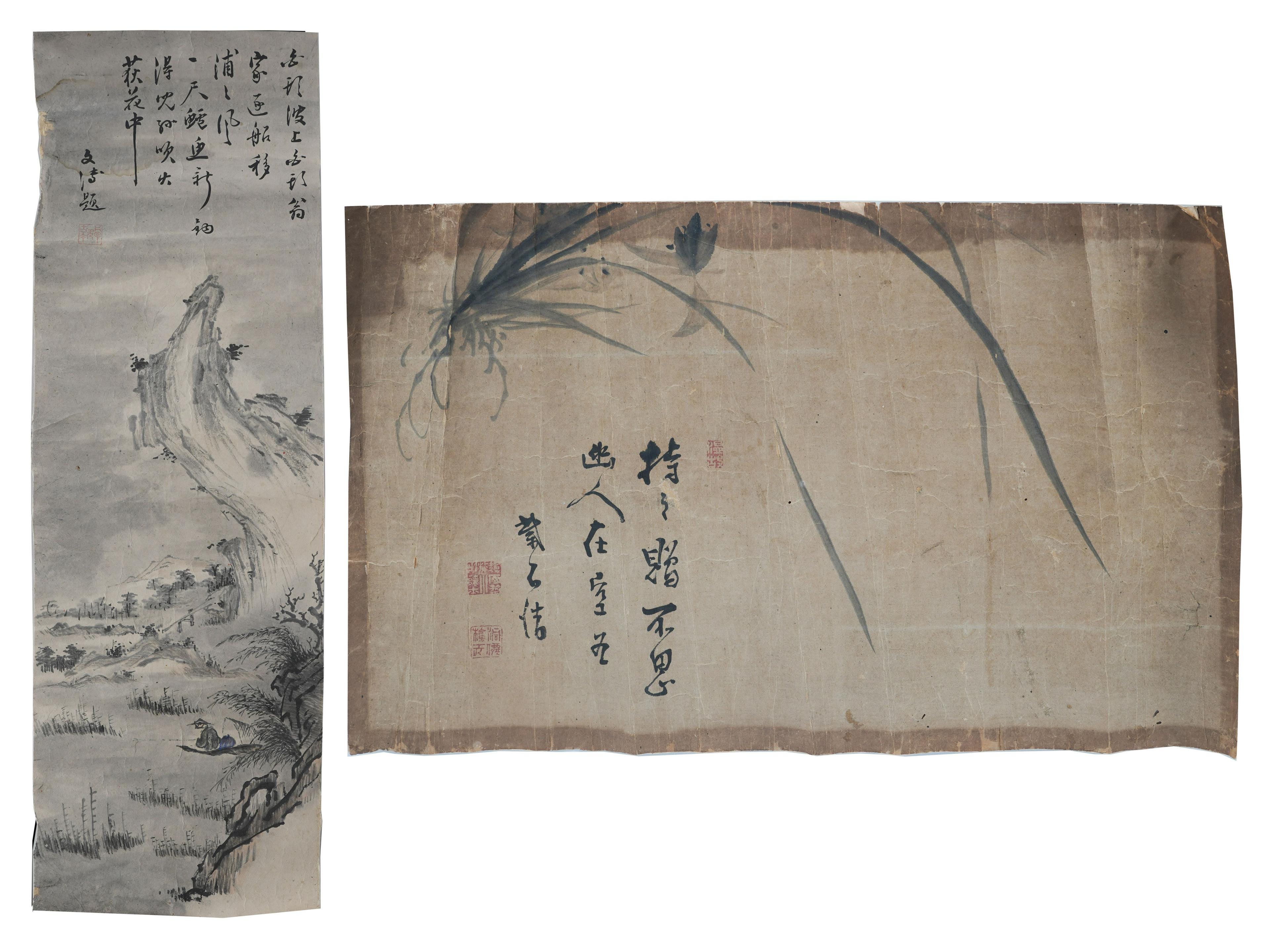 Appraisal: TWO KOREAN PAINTINGS unframed the larger x inches smaller x