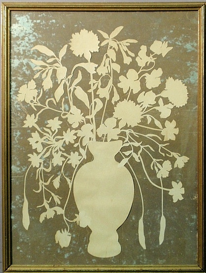 Appraisal: - Framed cut-out work of a vase of flowers Site-