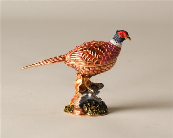 Appraisal: An Enameled and Jeweled Pheasant Gift Box resting in it's