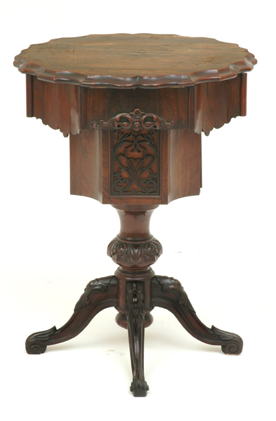 Appraisal: A WILLIAM IV ROSEWOOD WORK TABLE The piecrust edged top