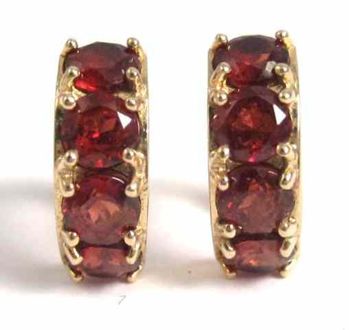 Appraisal: PAIR OF GARNET HOOP EARRINGS each k yellow gold set