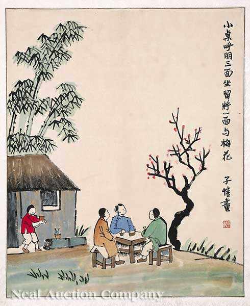 Appraisal: Chinese School th c Having Tea possibly Feng Zikai -