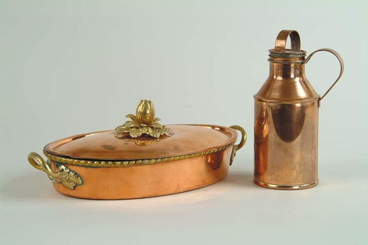 Appraisal: TWO PIECES OF DECORATIVE COPPER WARE Small - h handled