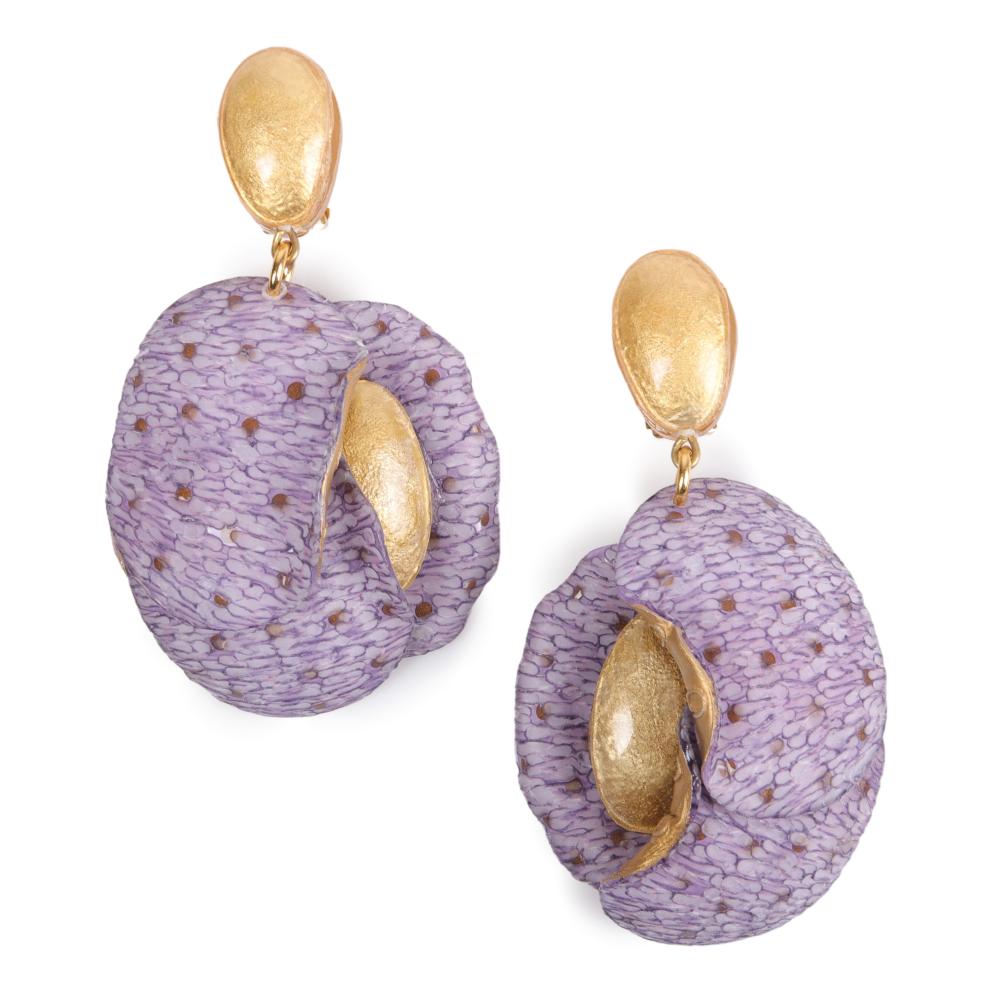 Appraisal: Cilea Paris lavender resin and golden enamel dangling flower earrings