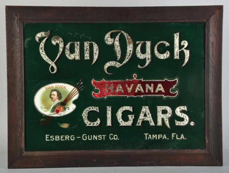 Appraisal: Reverse on Glass Van Dyck Tobacco Sign Description s Beautiful