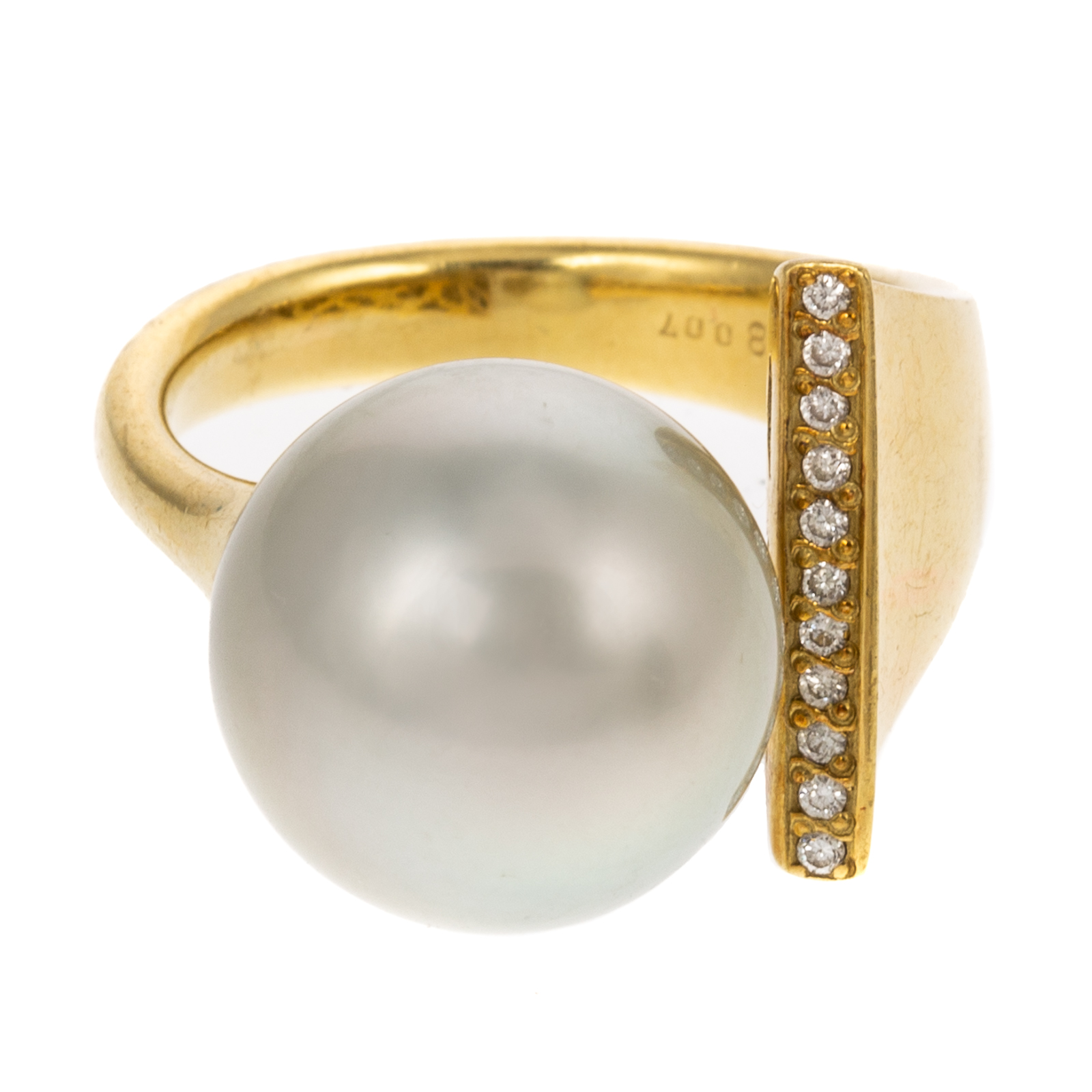 Appraisal: AN K YELLOW GOLD SILVER SOUTH SEA PEARL RING K