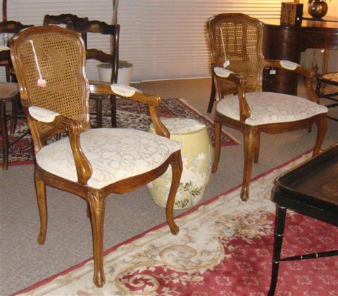 Appraisal: PAIR OF LOUIS XV STYLE CANED BACK ARM CHAIRS WITH