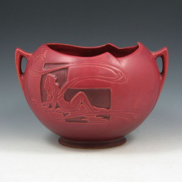 Appraisal: Roseville Silhouette rose bowl with nudes in deep maroon matte