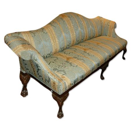 Appraisal: George III Style Upholstered Mahogany Camel Back Sofa Estimate -