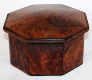 Appraisal: Burl wood octagonal lidded box Burl wood octagonal lidded box