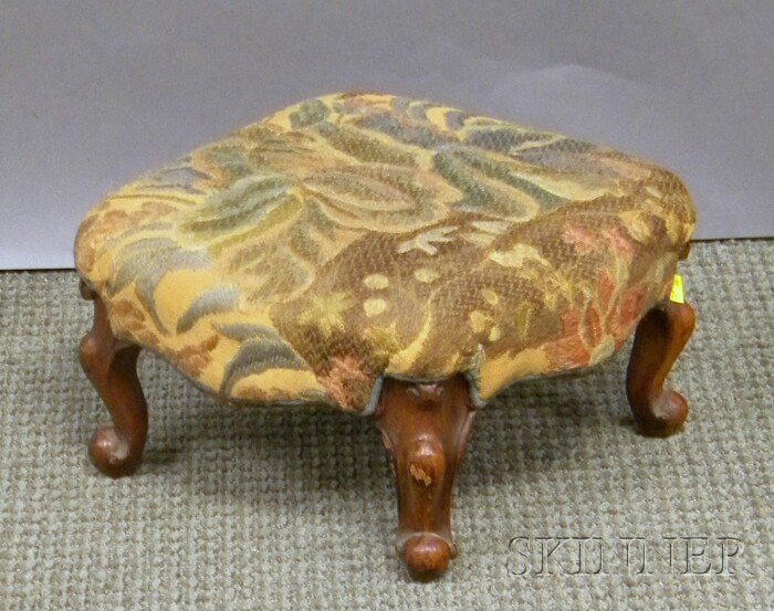 Appraisal: Rococo-style Needlework Upholstered Carved Fruitwood Footstool ht wd in