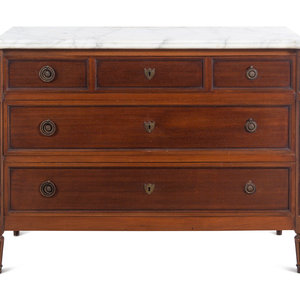 Appraisal: A Louis XVI Style Mahogany Marble-Top Commode th Century Height