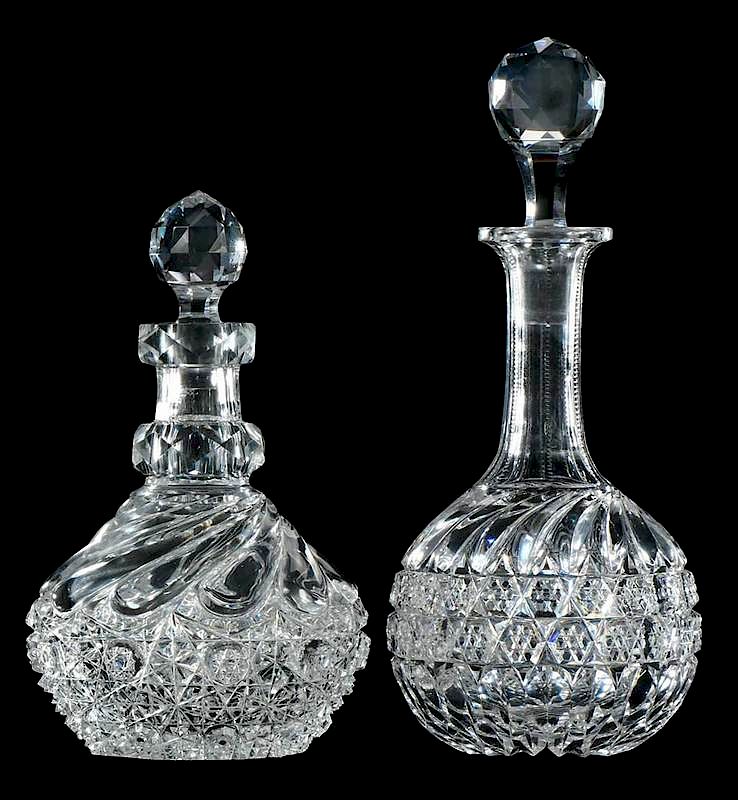 Appraisal: Two J Hoare Cut Glass Decanters Crystal pattern in scattered