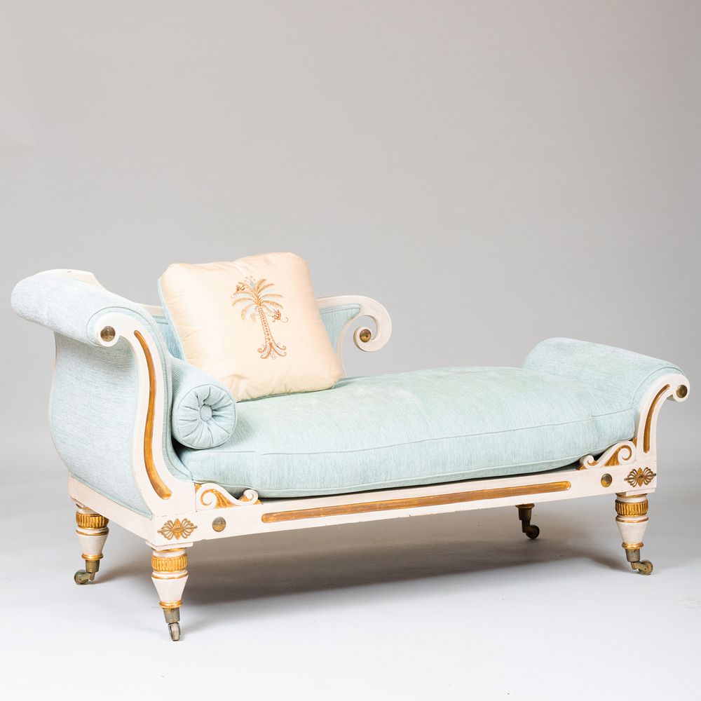 Appraisal: Regency Gilt-Metal-Mounted Painted and Parcel-Gilt Chaise Lounge x ft in