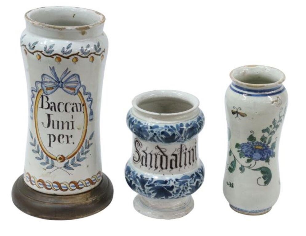 Appraisal: lot of Continental polychrome maiolica apothecary jars abarello including Italian