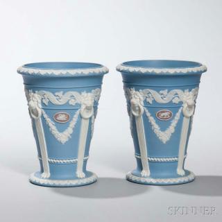 Appraisal: Pair of Wedgwood Tricolor Jasper Vases England th century each