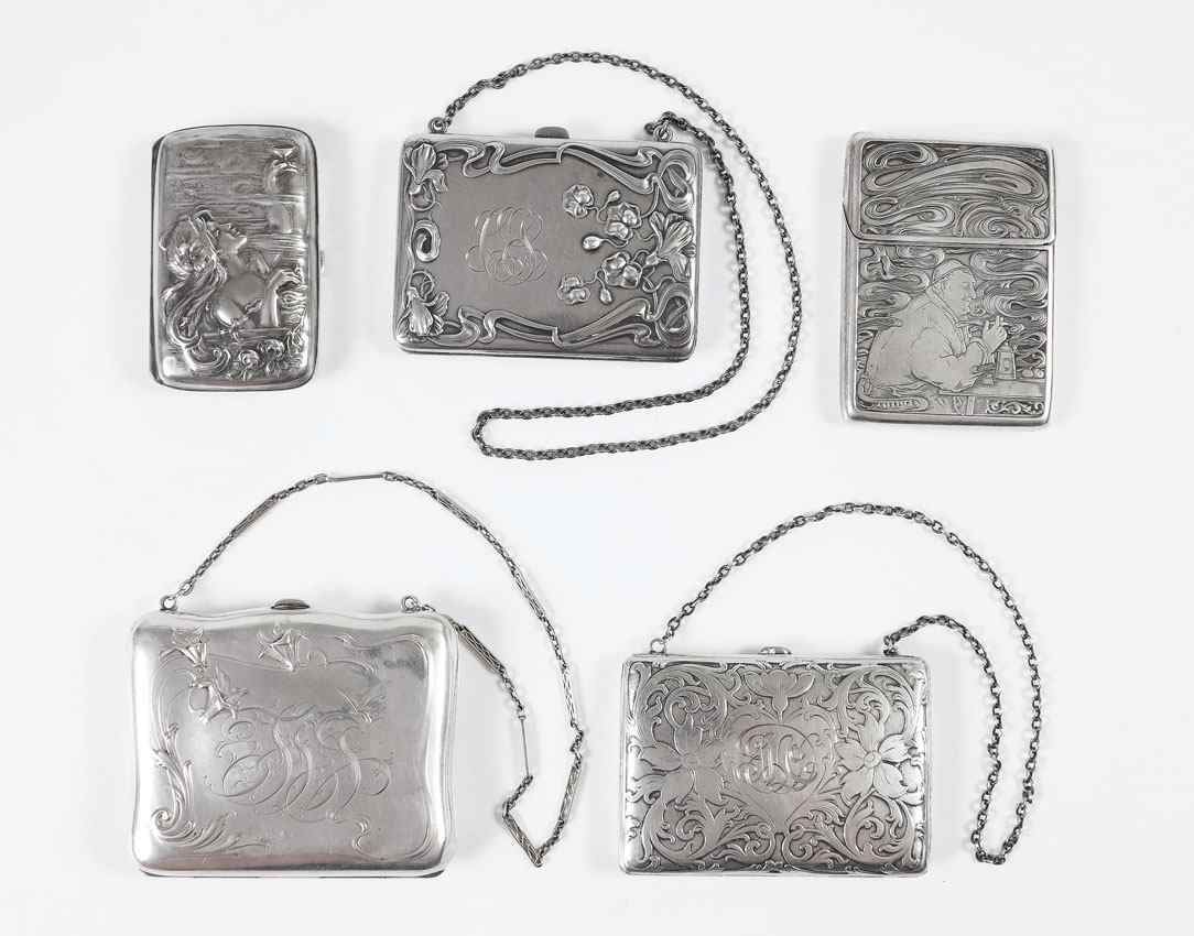 Appraisal: PIECE ART NOUVEAU STERLING CIGARETTE CASES To include Blackinton floral