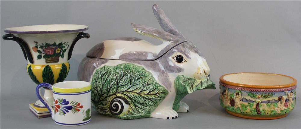 Appraisal: GROUP OF ITALIAN AND FRENCH CERAMICS INCLUDING MOTTAHEDEH RABBIT-FORM TUREEN