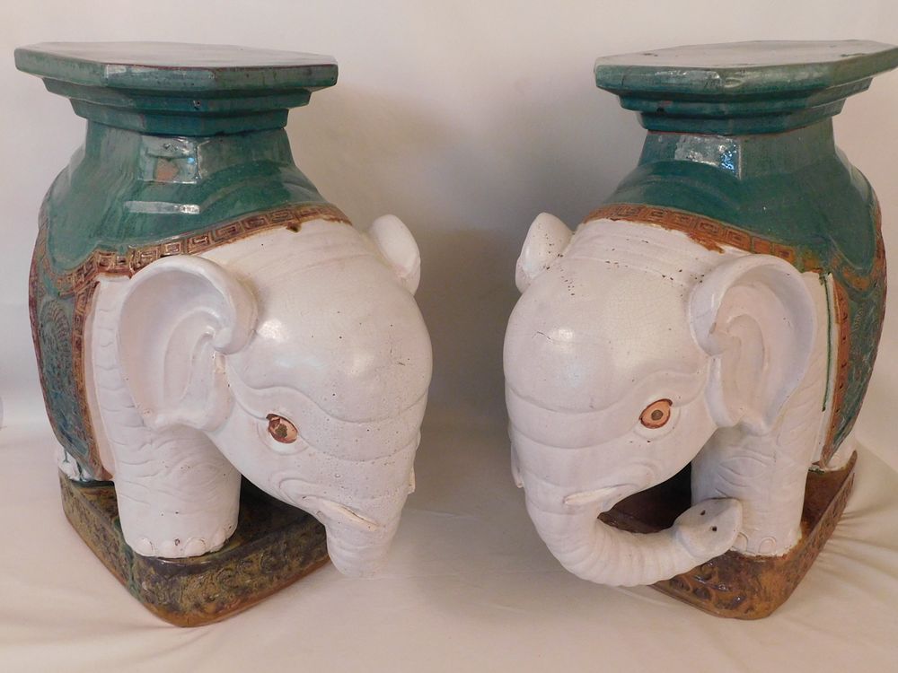 Appraisal: PAIR ELEPHANT GARDEN SEATS Pair of vintage glazed pottery garden