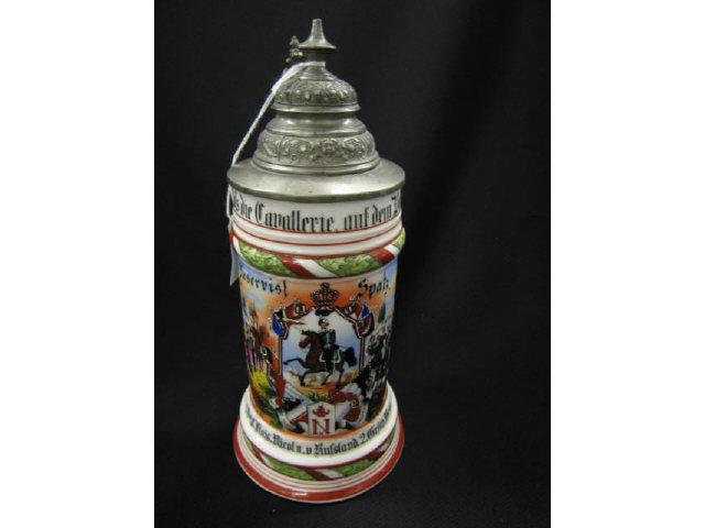 Appraisal: German Regimental Porcelain Lithopane Stein calvary reservist liter - with