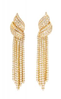 Appraisal: A Pair of Karat Yellow Gold and Diamond Fringe Earclips