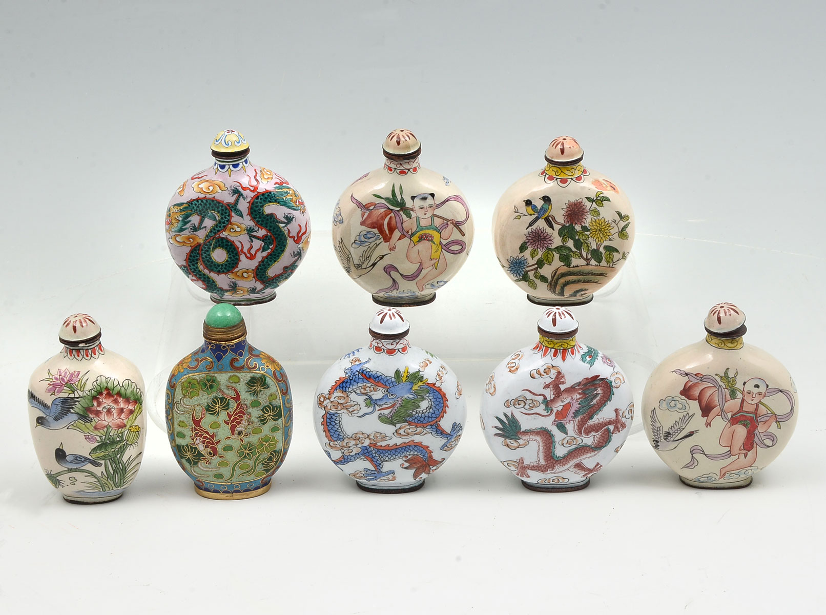 Appraisal: PC CHINESE ENAMELED SNUFF BOTTLES - Chinese figural snuff bottles