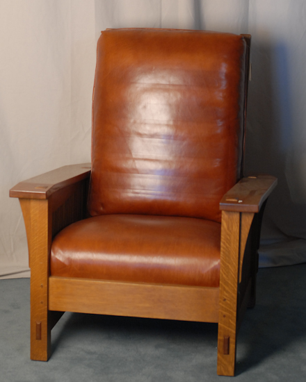 Appraisal: Late th C Stickley Oak Adjustable Arm Chair leather cushions