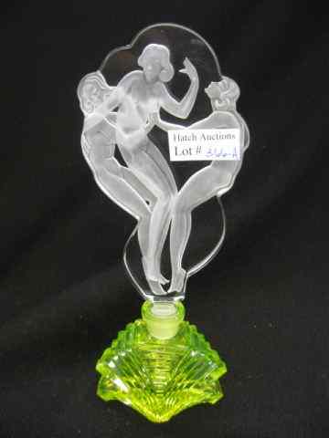 Appraisal: Czechoslovakian Art Glass Perfume Bottle intaglio nudes emerging on stopper