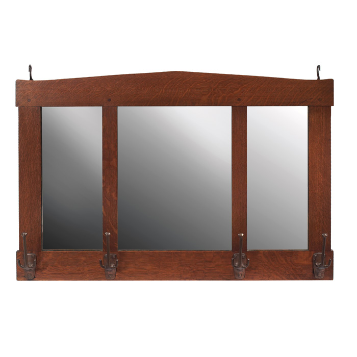 Appraisal: Good Gustav Stickley mirror peaked top over three glass panels