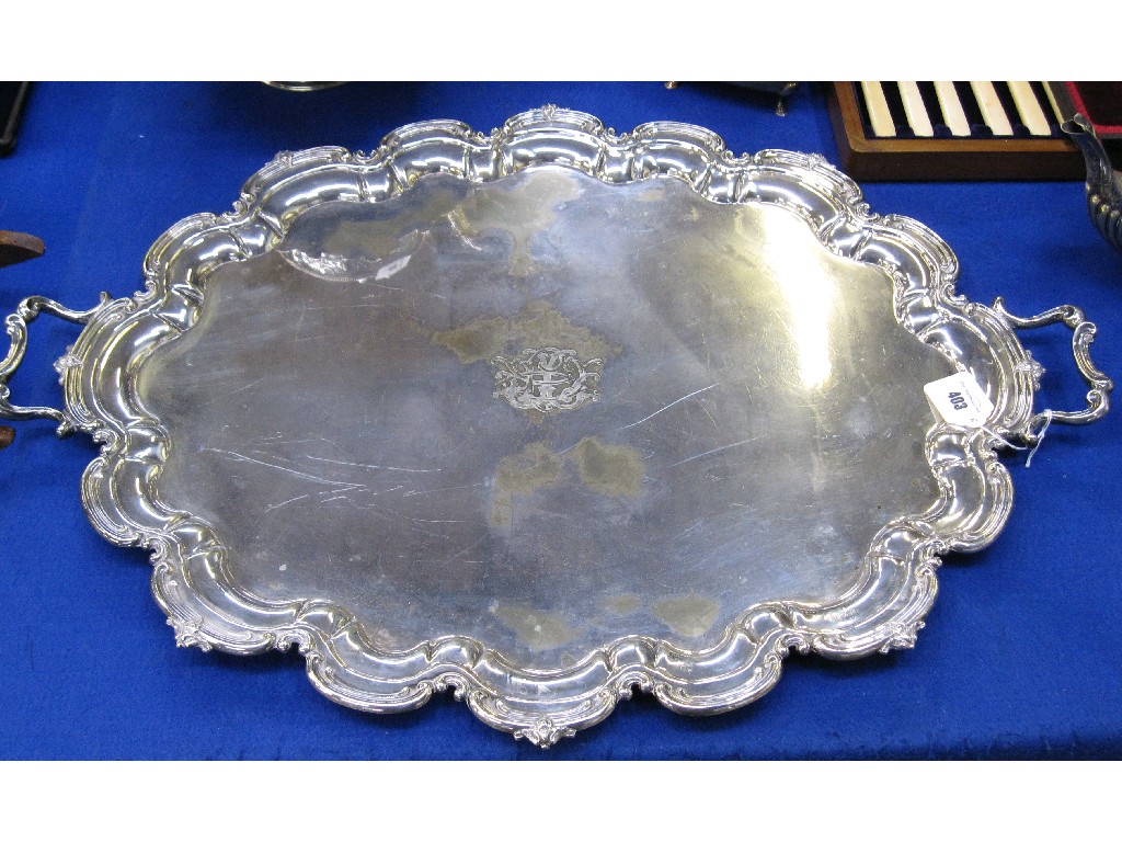 Appraisal: Silver plated double handled tray