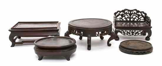 Appraisal: A Group of Five Carved Chinese Hardwood Stands of various