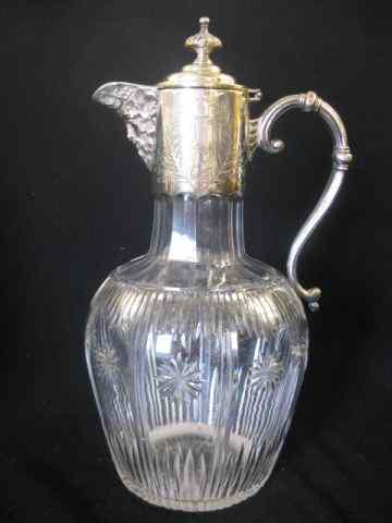 Appraisal: Cut Crystal Silverplate Claret Jug Bacchus spout circa '' tall