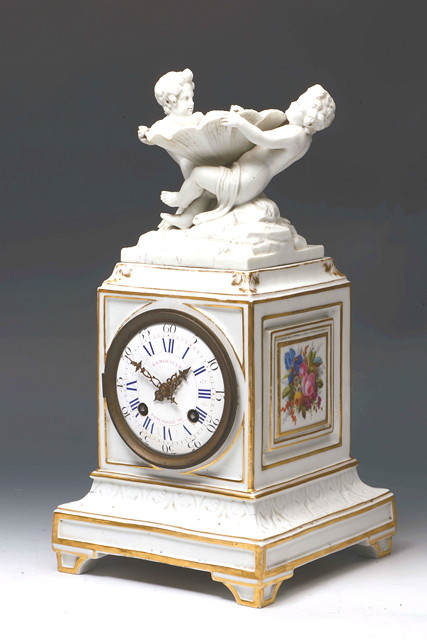 Appraisal: A FRENCH PORCELAIN MANTEL CLOCK of square form the striking