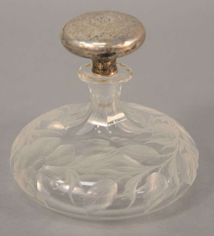 Appraisal: Tuthill cut glass cologne bottle with sterling silver top signed