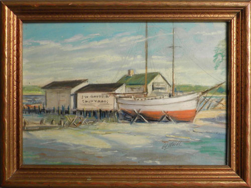 Appraisal: Pastel harbor scene signed Ed Weidle x