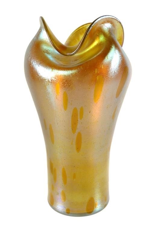 Appraisal: Large candia papillon vase with folded lip design iridescent gold