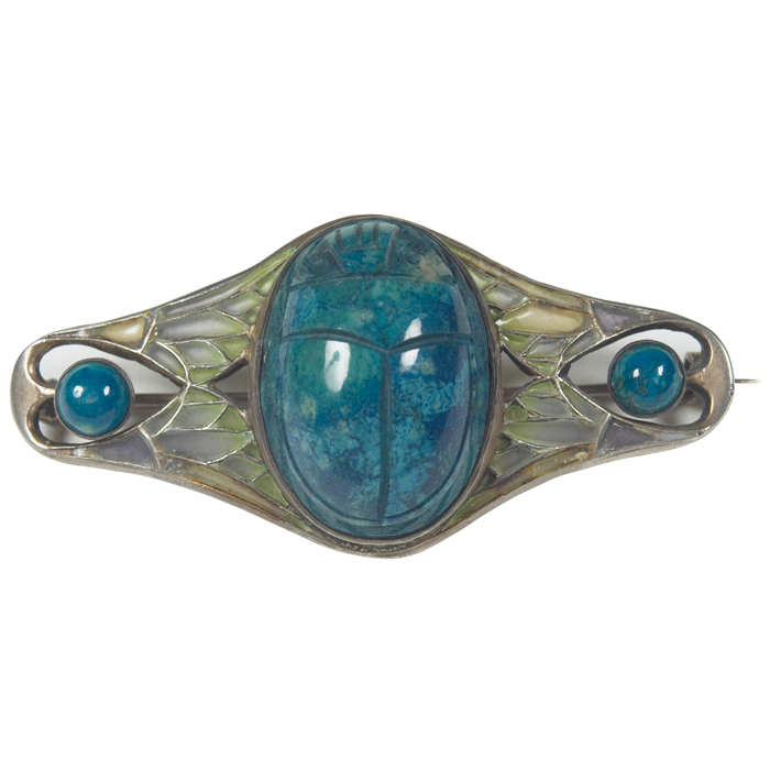 Appraisal: Plique-a-Jour pin Art Nouveau design with central carved scarab design