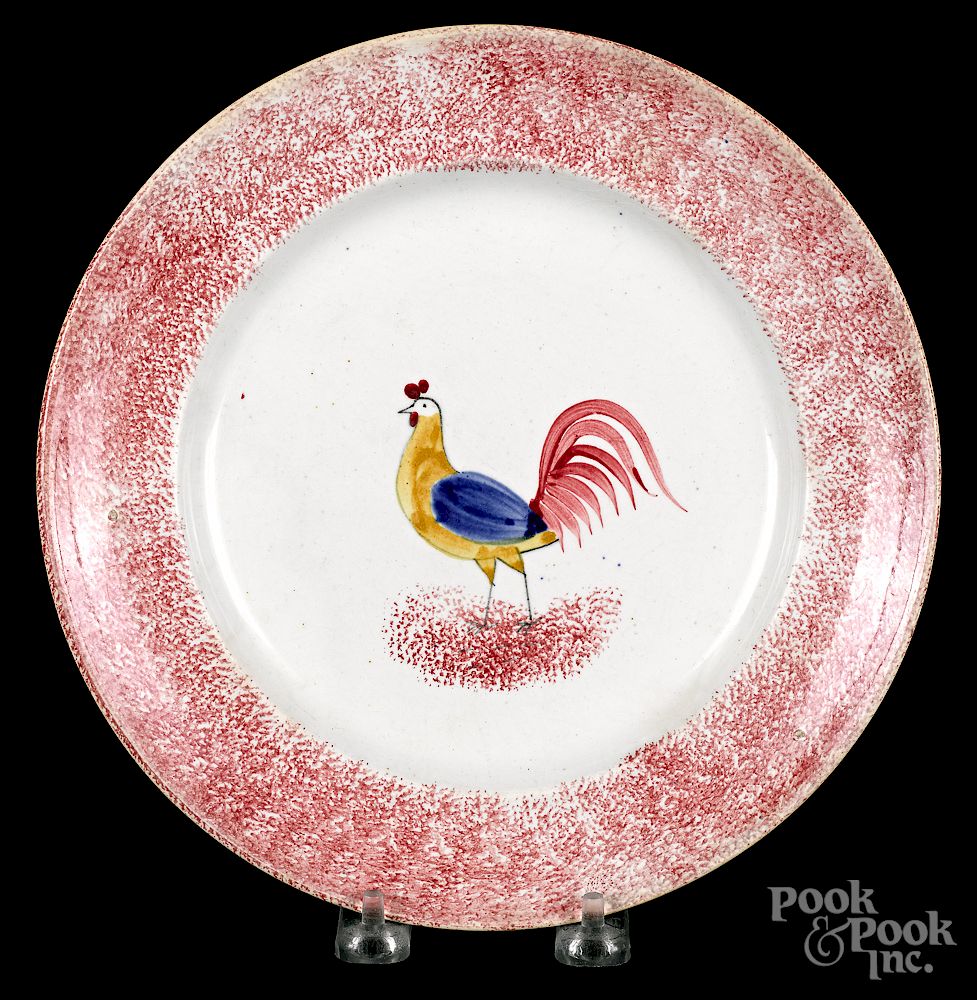 Appraisal: Red spatter plate Exclusive on Bidsquare Red spatter plate with