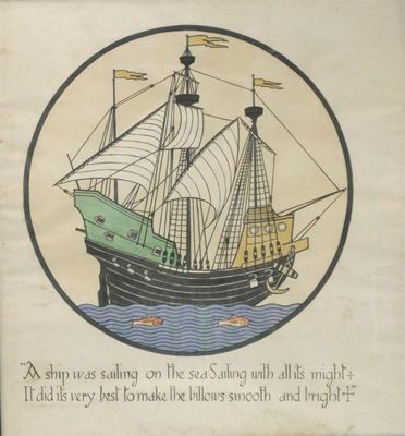 Appraisal: A Ship Was Sailing on the Sea' a hand-coloured Lithograph