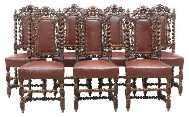 Appraisal: lot of French Henri II style oak side chairs late