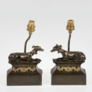 Appraisal: Pair small bronze whippet chenets mounted as lamps th th