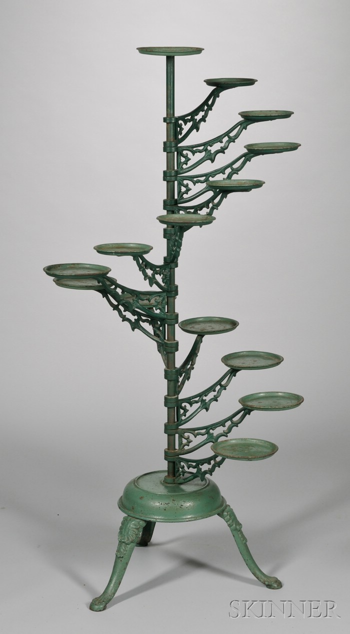 Appraisal: Victorian Green-painted Cast Iron Adjustable Thirteen-arm Plant Stand ht wd