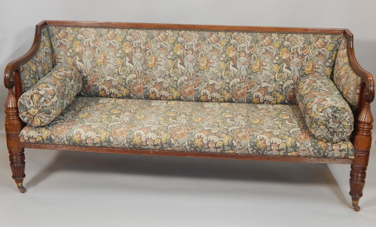 Appraisal: A thC mahogany show frame sofa with a padded back