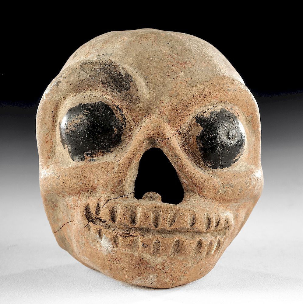 Appraisal: Macabre Veracruz Pottery Skull w Bitumen Eyes Pre-Columbian Mexico Veracruz