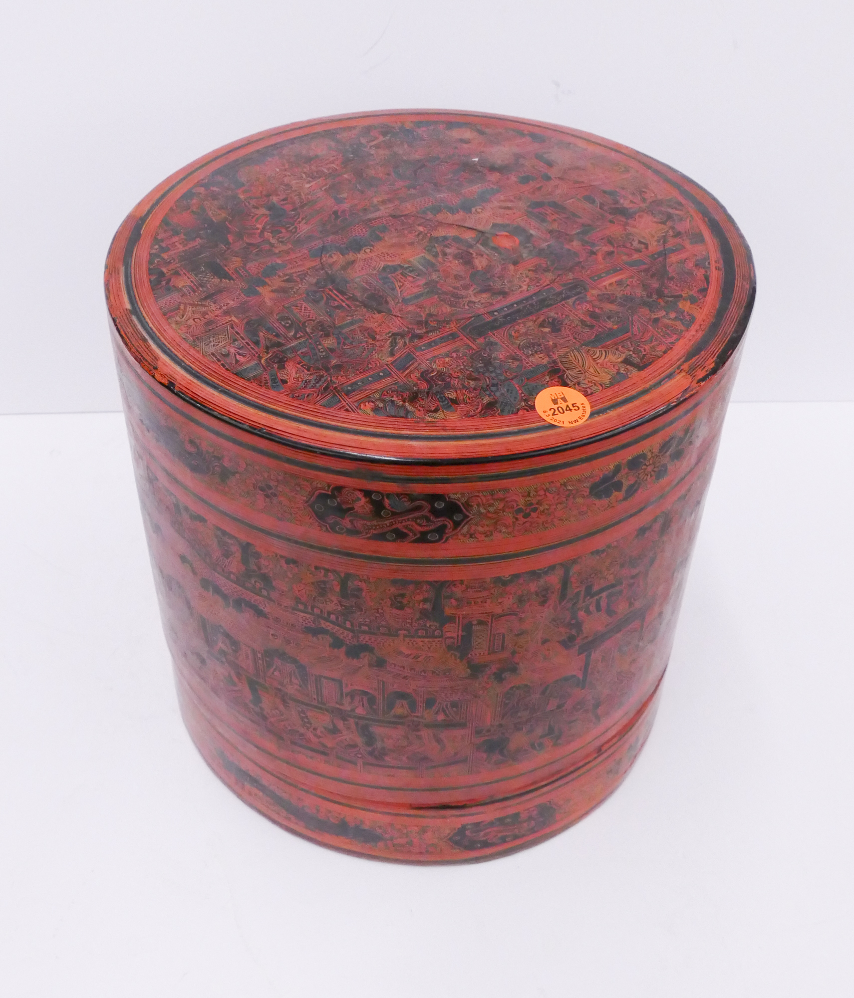 Appraisal: Old Burmese Lacquered Round Food Box- x ''