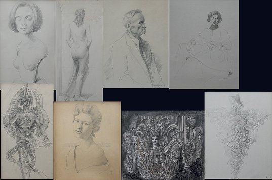 Appraisal: WHYTE Raymond American - Pencil sketches including Lady sight size