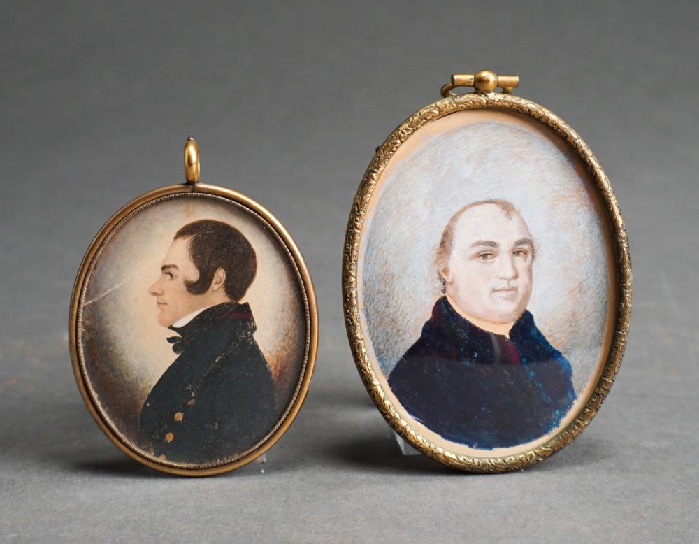 Appraisal: Two Miniature Portraits of Gentleman in Yellow Gold-Filled Bezels