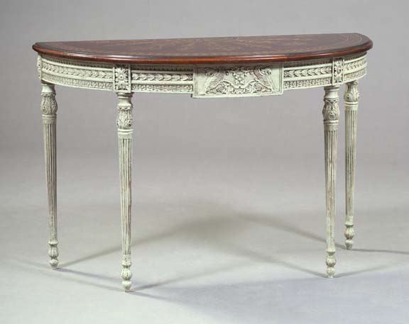 Appraisal: Louis XVI-Style Mahogany and Polychromed Side Table the demi-lune top