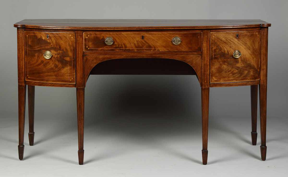 Appraisal: Period George III Bow Front Sideboard Figured mahogany Molded top